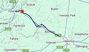 Hamilton to Coleraine Rail Trail map, VIC