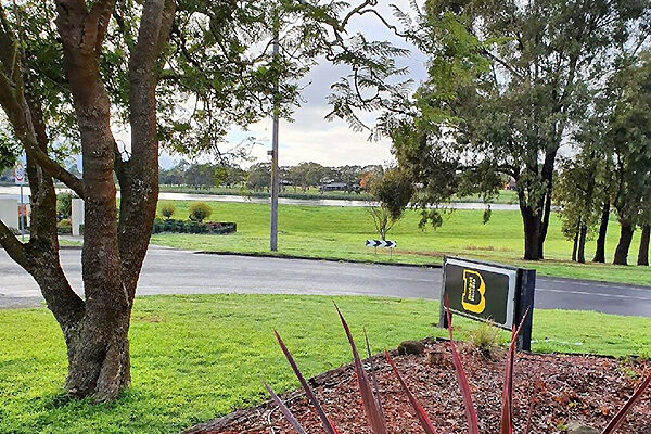 Lake Hamilton from Budget on the Lake Motor Inn entrance, Hamilton, VIC