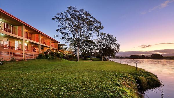 The beautiful Tweed River and the rear of the Tweed River Motel, Murwillumbah, NSW